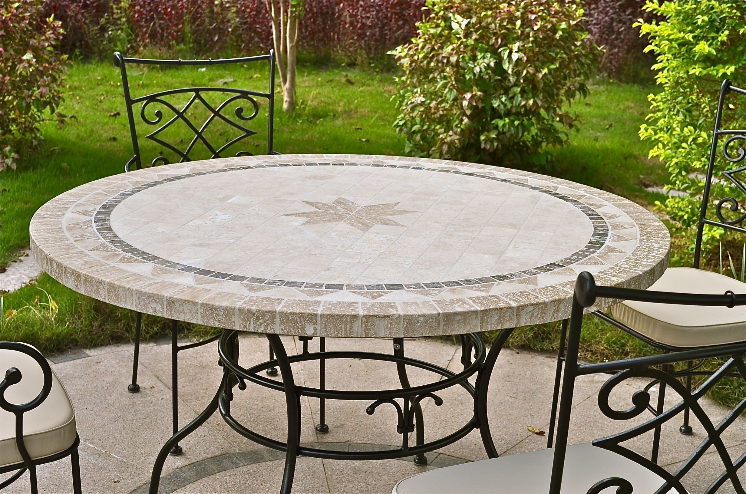 Table de jardin mosaïque marbre pierre naturelle TOSCANE