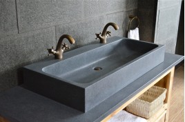 Meuble de salle de bain double vasque effet marbre blanc - Inalco 170cm