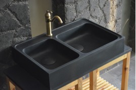 Évier de cuisine en pierre Granit noir 2 bacs égouttoir BESSO SHADOW